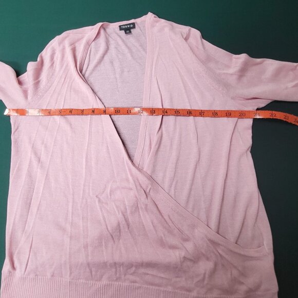 NWOT Torrid light pastel pink wrap-look long sleeve sweater lightweight size 00 - Picture 7 of 8